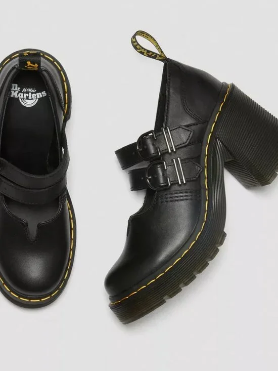 Dr. Martens Eviee Platform Leather Heeled Shoes NEW IN BOX 41 Size 9 Black - Picture 12 of 15